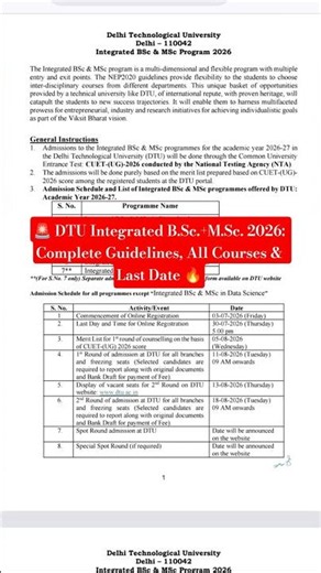 🚨 DTU Integrated B.Sc.+M.Sc. 2026: Complete Guidelines, All Courses & Last Date 🔥#dtu #cuetug2026