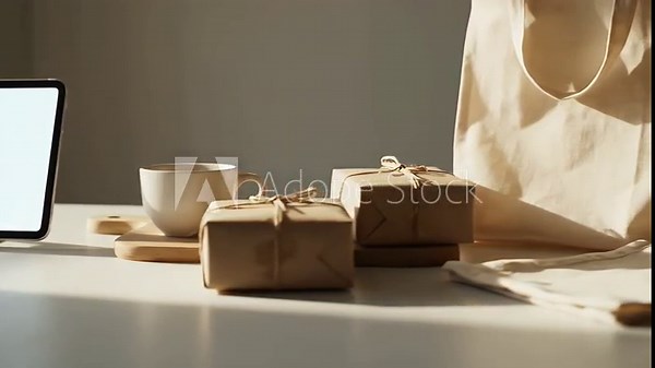 Ecommerce shopping cart icon on tablet display with coffee and gift, ideal for online retail ads and business promotions