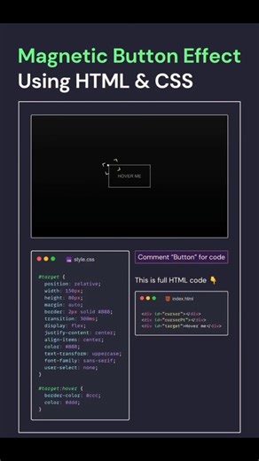Magnetic Button Effect with HTML & CSS ✨ | #shorts #coding #html