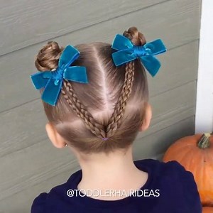 165K views · 1.6K reactions | [-VIDEO TUTORIAL-] A backside braided V up to braided piggy buns. People complimented Viv on this one left and right! Can't wait to see your recreations! Bows from @labellebaby! | Toddler Hair Ideas | Facebook