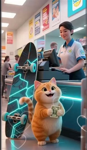 Adorable Cat Skateboarding Tricks