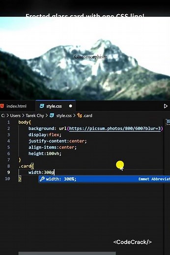 Frosted Glass Card with One CSS Line! 💻✨ | CSS Glassmorphism Effect Tutorial