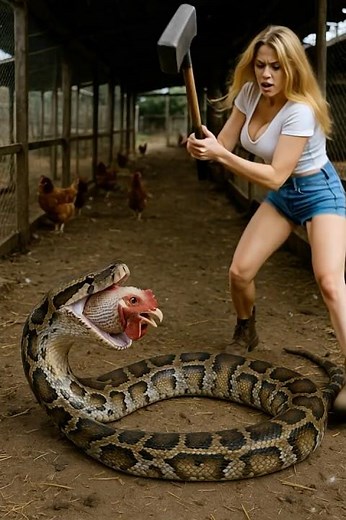 Python in the Coop — One Woman’s Fearless Charge 😱🔥
