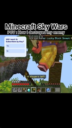 Minecraft Sky Wars: How I Destroyed my Enemy🤣🤣 #stickman #skywars #destroy #fypシ #win