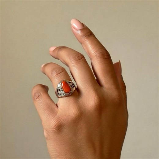 Red Coral Gemstone Ring 925 Sterling Silver | Coral Ring EU 57 | Boho Statement Ring - Etsy
