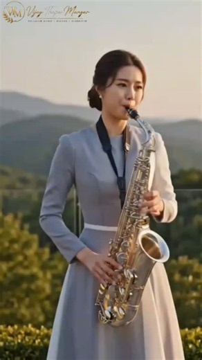 Beautiful Chinese Woman Playing Saxophone by the Lake 🎷 | Peaceful Melody #Shorts
