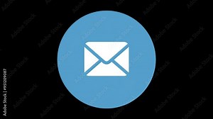 A blue email icon (envelop) within a circle appears with a simple and smooth animation. The concept of communication, messaging, or digital correspondence. 4K Motion Graphics