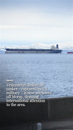 Venezuela-linked oil tanker currently anchored off the coast at Burghead. The vessel was sailing under a Russian flag when it was seized by the US military in the North Atlantic a week last Wednesday. Under tow, it appeared off the local coastline Tuesday afternoon.