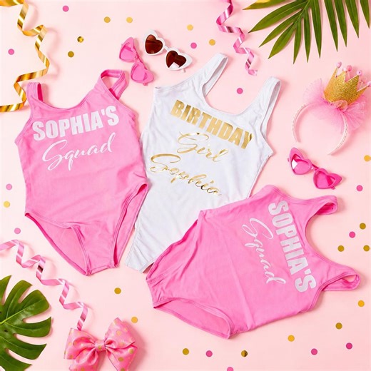 Birthday Girl Swimsuit Personalized, Kids Custom One Piece Swimwear, Girls Birthday Squad Matching Outfits, Pool Party Swimsuits -bold al - Etsy