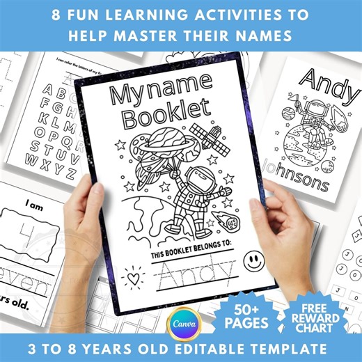 Personalized Name Tracing Workbook: Preschool Learning Activity Toddler Busy Book Custom My Name Worksheets Canva Template Outerspace Theme - Etsy