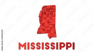 Mississippi map showing regions. Animated US state map with title. 4K resolution animation.