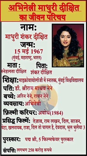 अभिनेत्री माधुरी दीक्षित का जीवन परिचय