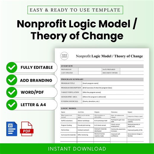 Nonprofit Logic Model / Theory of Change Template – Word & PDF, A4   US Letter - Etsy