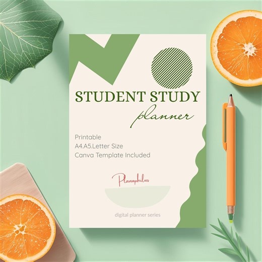 Student Academic Study Organizer Printable PDF | Minimal Green Weekly Monthly Schedule - Etsy