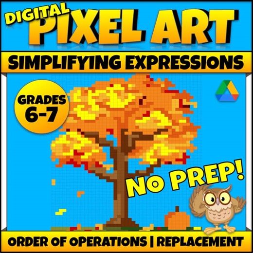 Fall Math Mystery Picture | No Prep | Simplifying Expressions 6th/7th Grade