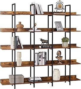 5-Shelf Bookcase, Industrial Large Etagere Bookcase, Open Display Shelves with Metal Frame
