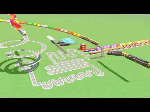 EIGHT TRAINS CROSSIN TRUN CURVE RISKY 💝SLIDE CIRCLE SNAKE TRACK RAILROAD TRAIN SIMULATOR