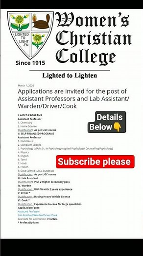Women's Christian College Recruitment 2026 | Teaching & Non-Teaching Jobs 🎓✨