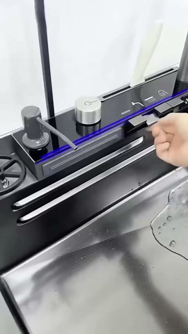 Smart Kitchen Sink with LED Display, 29.5x17.7 inches, Multi-Function Faucet, Dual Basin, Black