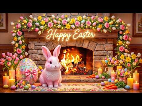 24/7 Happy Easter 🐇 Gently Easter Music 🥕 Easter Background Music, Easter Fireplace Ambience