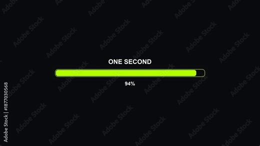 Progress bar animation in science fiction style showing one second duration and full completion