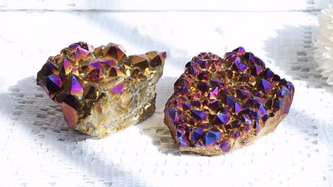 SUNYIK Rainbow Aura Titanium Coated Crystal Cluster,Quartz Drusy Geode Gemstone Specimen Figurine(0.4-0.45lb)