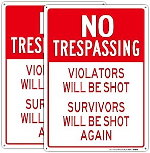 (2 Pack) No Trespassing Signs, Violators Will Be Shot Sign, 14"x10" Survivors Will Be Shot Again Sign, Rust Free Reflective Aluminum Shot Signs, Fade/Weather Resistant, UV Protected, Easy to Install