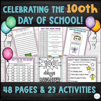100th Day of School Math, Grammar & Writing Activities, 100 Day of School Craft