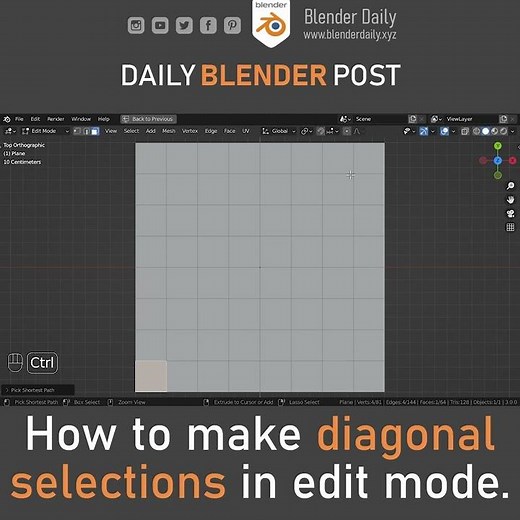 How to make diagonal selections in edit mode in Blender.