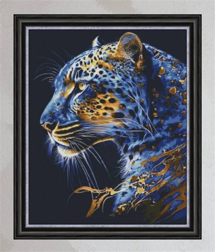 Blue & Gold Leopard Cross Stitch Pattern - Etsy