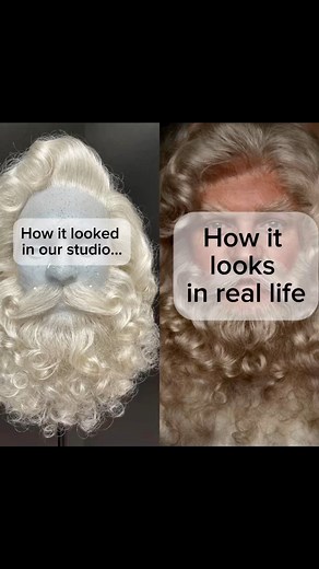 Santa Simon’s custom beard, wig and mustache- in our studio snd in real life. | Custom Wig Company