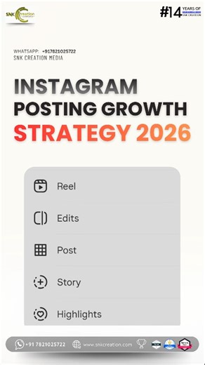 SNK Creation - Digital & Media Partner on Instagram: "🎯 Instagram Posting Growth Strategy 2026 | What Is The Best Posting Strategy on Instagram | Instagram Posting Strategy For Business in 2026 🗓️🚀 If you want to know the best posting strategy on Instagram in 2026, then you must understand how content posting has changed. Instagram growth today is not about posting blindly - it’s about posting smart. Adam Mosseri has clearly said there is no fixed rule for how often you should post on Instagr