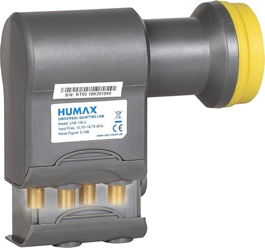 HUMAX Digital Quattro-LNB 106s Gold, Satelliten universal LNB für Multischalter, LTE-Filter, Wetterschutzgehäuse und vergoldete F-Buchsen, digitales Fernsehen in HD, Full HD, 4K UHD, schwarz/gelb
