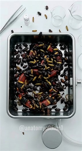 Watching 5,000 beetles strip a snake to the bone in this eerie macro time-lapse ⌛🐍 #AnatomyofTime