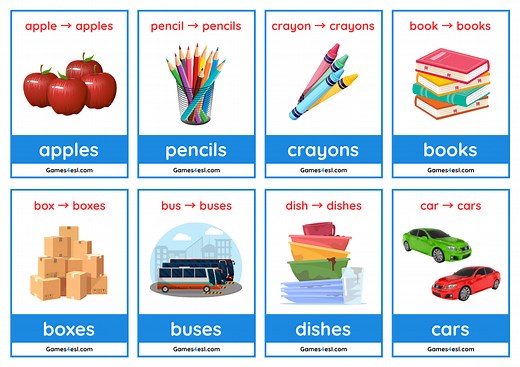 Free Plural Noun Flashcards – Regular And Irregular | Games4esl