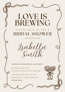 Bridal Shower Invite, Love is Brewing, Coffee Theme, Brown & Tan Theme - Etsy