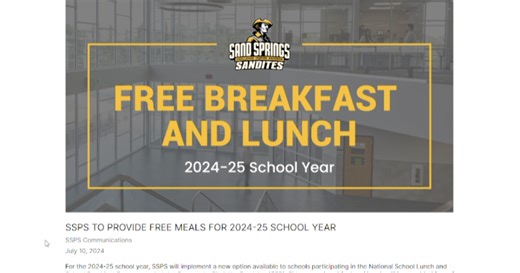 FREE LUNCH: Sand Springs is latest school to offer meals amid food insecurity