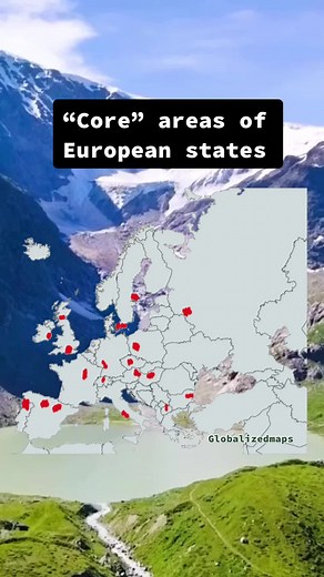 A ‘core’ area is where European states are theorized to have expanded from in an economic sense (Taylor and flint) #geography #geopolitics #europe #regions #maps #mappings #geo