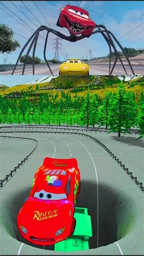 Monster Lightning McQueen 🕷️ vs Giant Hole 😱 Can Red McQueen Escape?