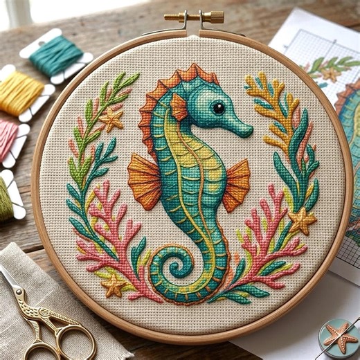 Seahorse Ocean Cross Stitch Pattern, Marine Life Cross Stitch Designs, Colorful Sea Creature, Coastal Cross Stitch PDF - Etsy