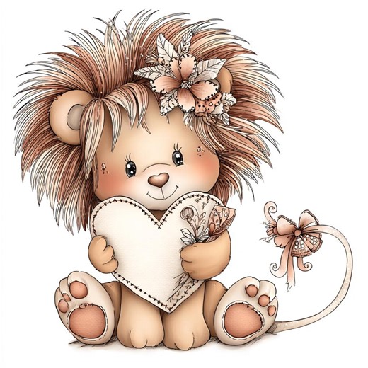 Woodland Lion CLIPART, Floral Lion Illustration, Neutral Valentine Animal, Soft Watercolor Style, Romantic Nursery Art - Etsy