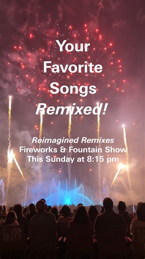 Boom. Your Labor Day weekend plans are right here! Limited tickets are still available for our Fireworks & Fountains Show “Reimagined Remixes” on Sunday, August 31 at 8:15 pm! Switch up the beat and pick up the tempo with this exciting night of remixes of popular songs from the 70s, 80s, and today. The soundtrack of your dazzling evening includes an energetic remix of Walking on Sunshine to an electronic dance music version of Lost in Japan to a reimagined Anti-Hero, and so much more. Get your t