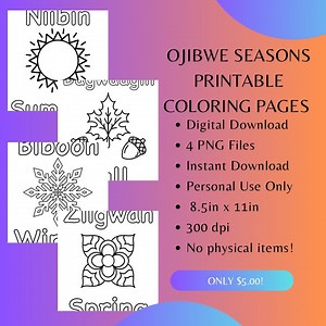 Printable Ojibwe Number Coloring Pages Seasons by Mazinibiidesigns 5 Pages Native Coloring Page Instant Download Ojibwe Language - Etsy Australia