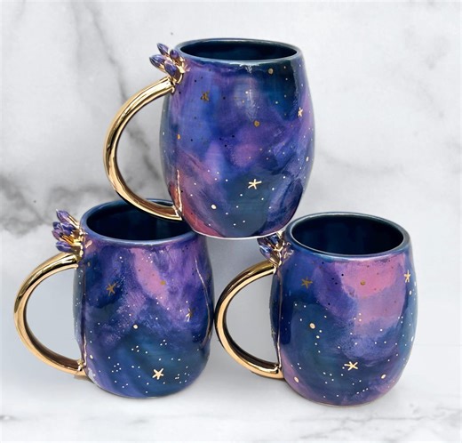 Galaxy Crystal Mug With 22k Gold - Heaven and Earth - Geode Mug, Galaxy Mug, Modern Mud, Pottery Gift - Etsy