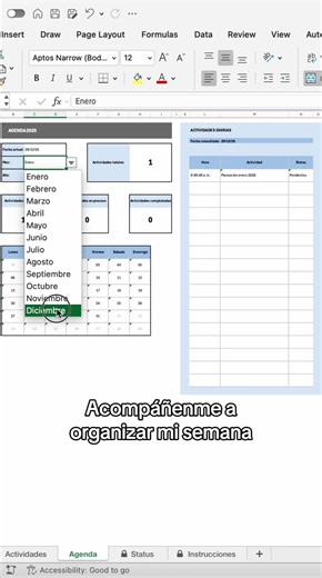 Antes tenía pendientes por todos lados, ahora los organizo así en Excel. Link en bio para adquirir ✨ #excel #plantillaexcel #organizacionpersonal #calendario #agenda2026