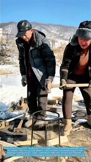 🔥 Genius Wood Cutting Hack! Turn Rebar Into a Powerful Log Splitter in Seconds ⚡🪵#tools #short