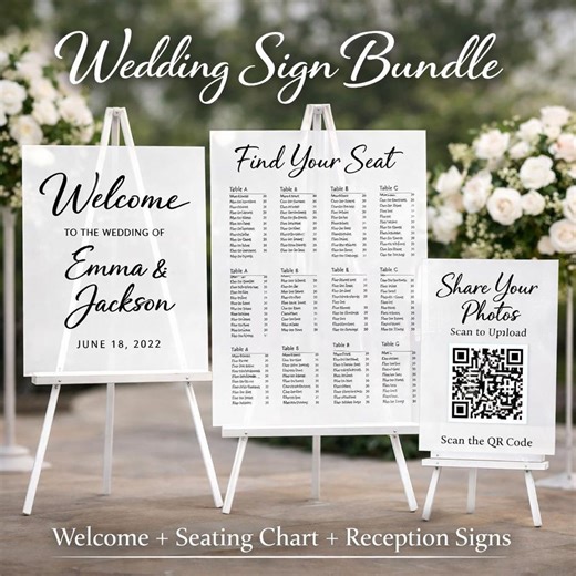 Wedding Acrylic Sign Bundle, Welcome, Seating Chart, QR Code Reception (bundle) - Etsy