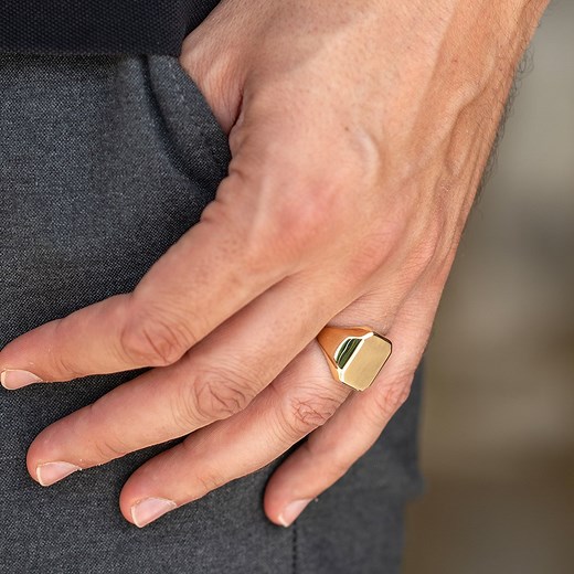 14k Gold Square Signet Ring for Men / Men's Personalized Gold Signet Ring / Anniversary Gift | Men's Exclusive Jewelry Gifts - Etsy