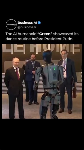 AI • Artificial Intelligence • Tech on Instagram: "Green the AI humanoid isn’t just any robot it can dance with remarkable precision During a live demonstration Green performed an intricate routine right in front of President Putin impressing everyone in the room. Its movements were smooth fluid and perfectly synchronized While it’s easy to get caught up in the spectacle the underlying technology powering its coordination and balance is what really stands out. This is robotics stepping into the 