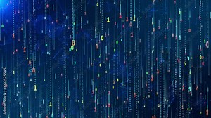 3D animation. Matrix code falling computer digital code rain background. Hi tech digital matrix binary code falling. Concept of science, motion graphic, digital technology, hacker and programming